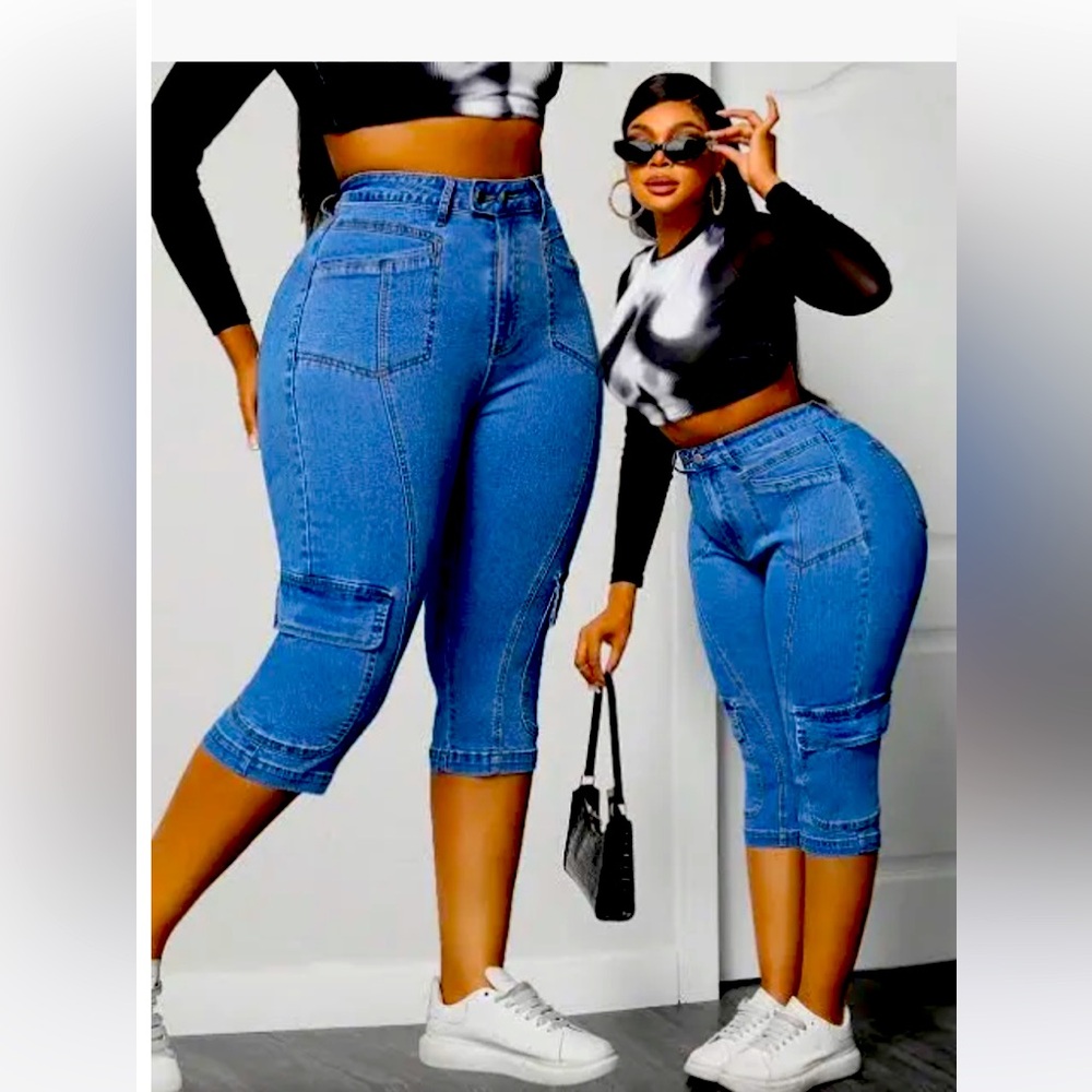 Shein Plus Size Stretch Denim Personalty Fashion 7/8 Pants
